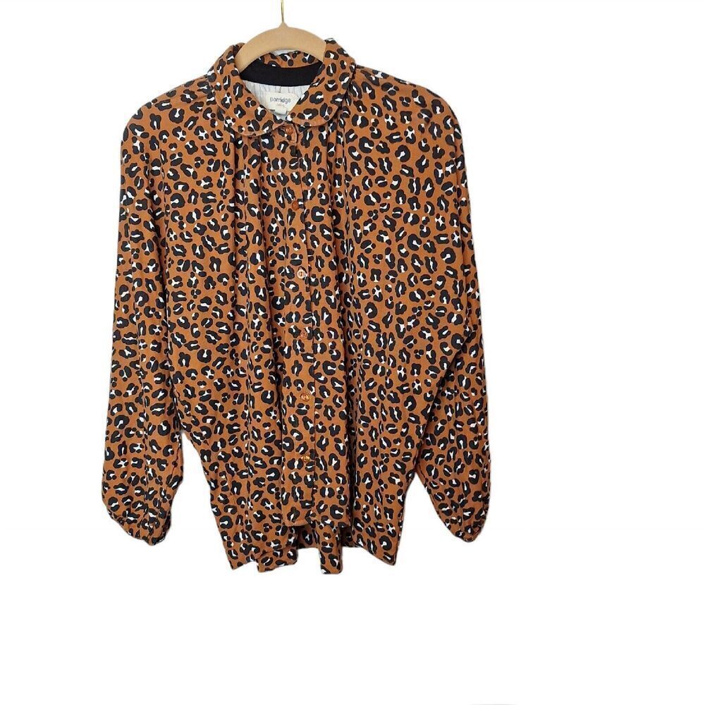 Porridge Anthropologie Womens Button Front Top Size‎ S Cheetah Print 3/4 Sleeve